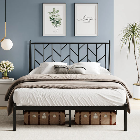 HOOMIC Metal Platform Bed Frame with Vintage Headboard and Storage