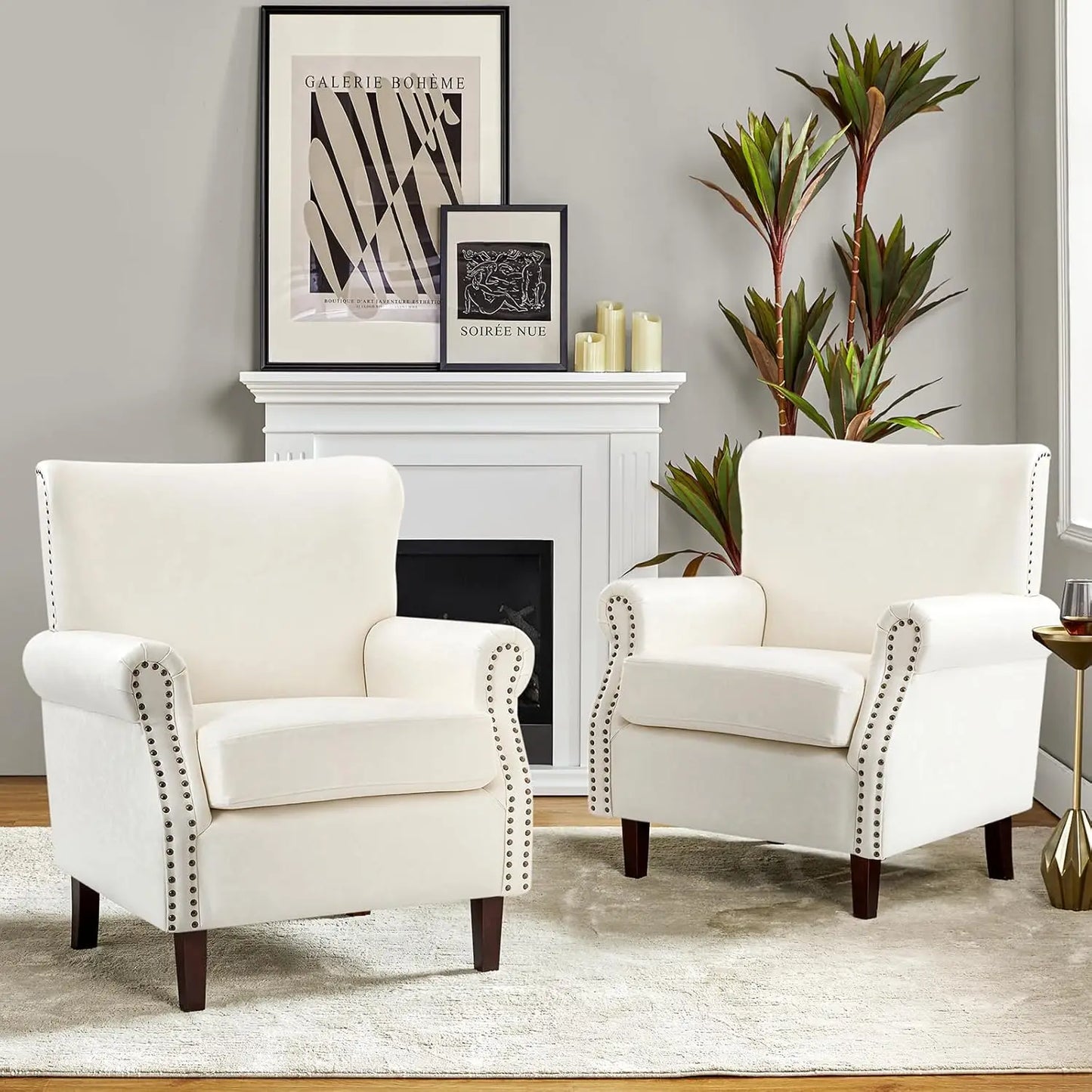 Faux Leather Accent Chairs Set of 2 Comfy Upholstered Brown