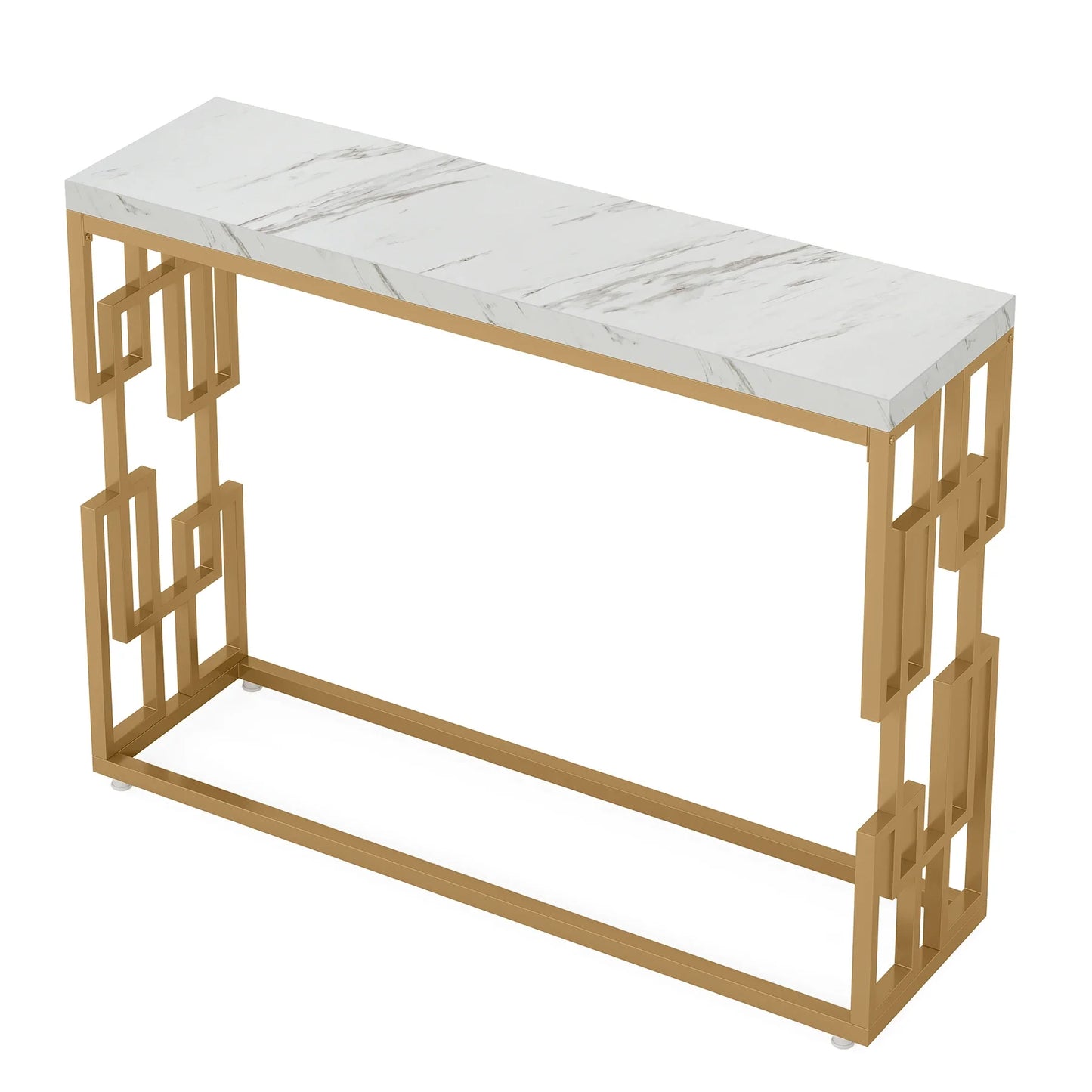 Tribesigns Gold Console Table with White Faux Marble Top