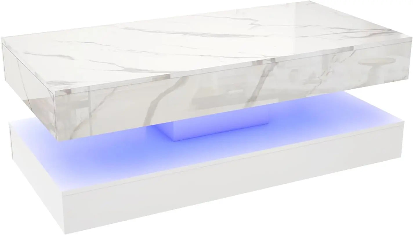 Modern Coffee Table with LED Lights and Double-Layer Design