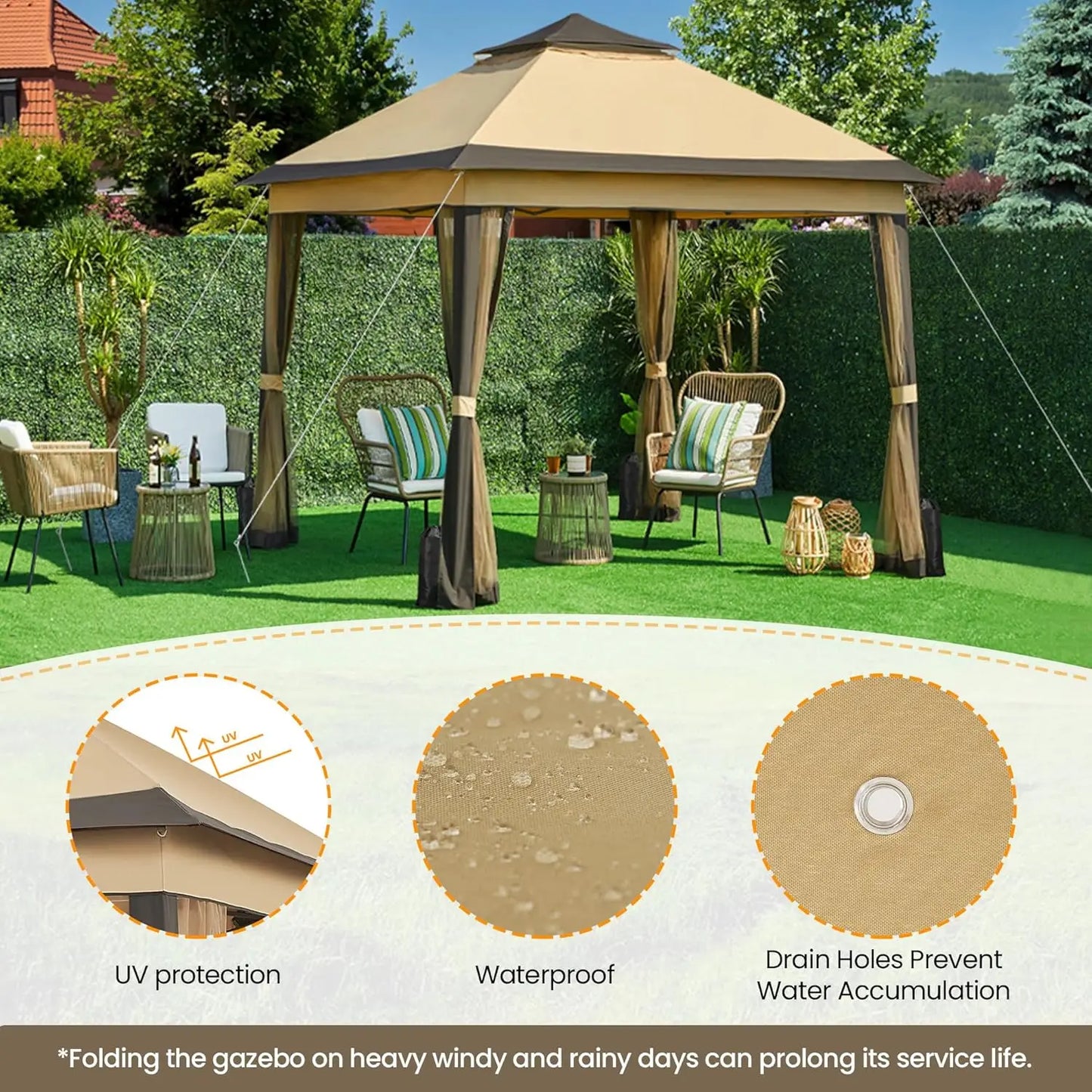 11x11 Pop Up Gazebo Instant Canopy Tent with Sandbags and Netting