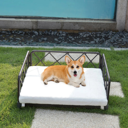 Wicker Pet Bed Rattan Dog Sofa Indoor Outdoor Water Resistant