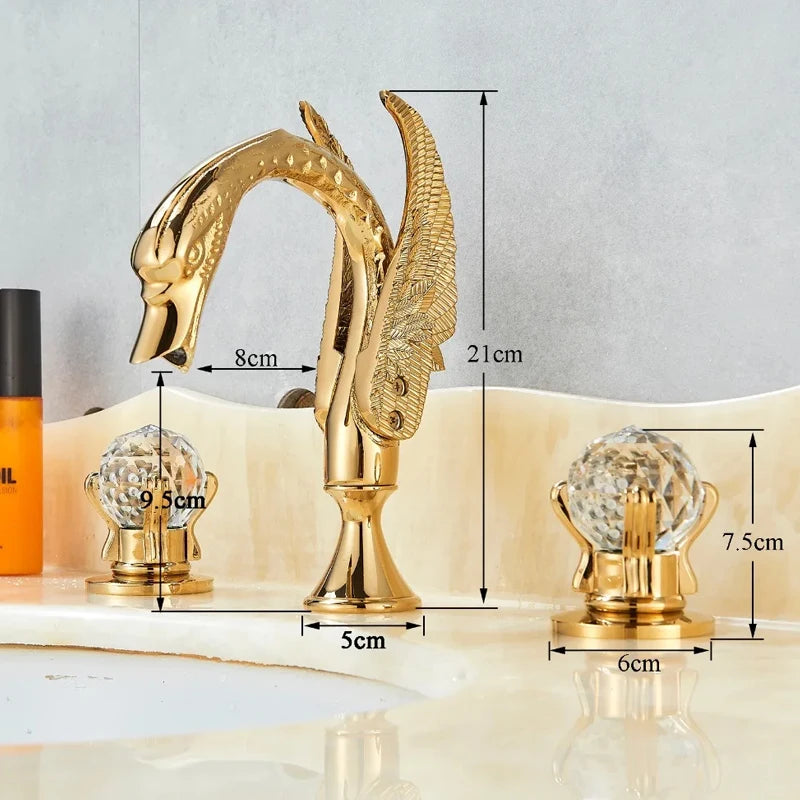 Wanmivezlo Gold Swan Basin Faucet with Dual Crystal Handles