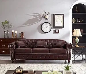 Tufted Leather Chesterfield Sofa with Storage and 3 Seats