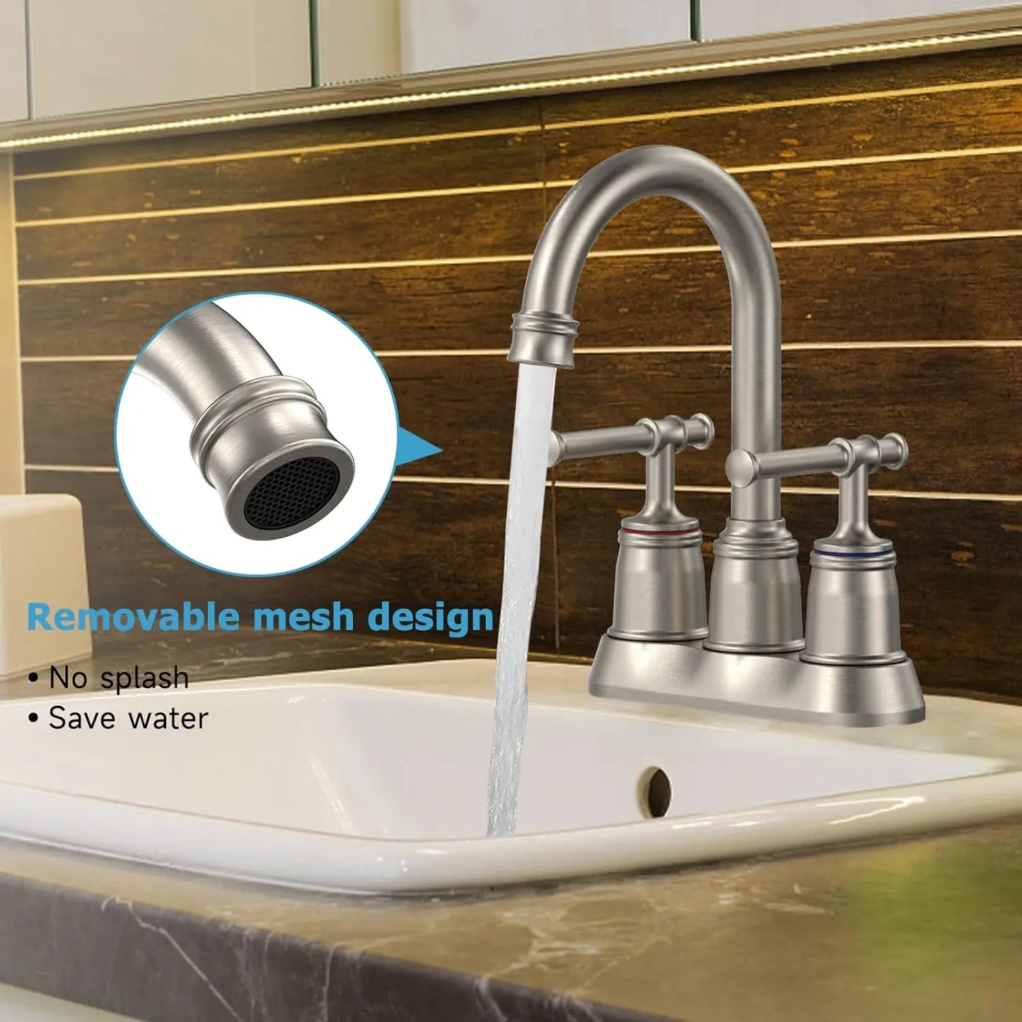 Brushed Nickel Bathroom Faucet with 360 Degree Swivel Spout