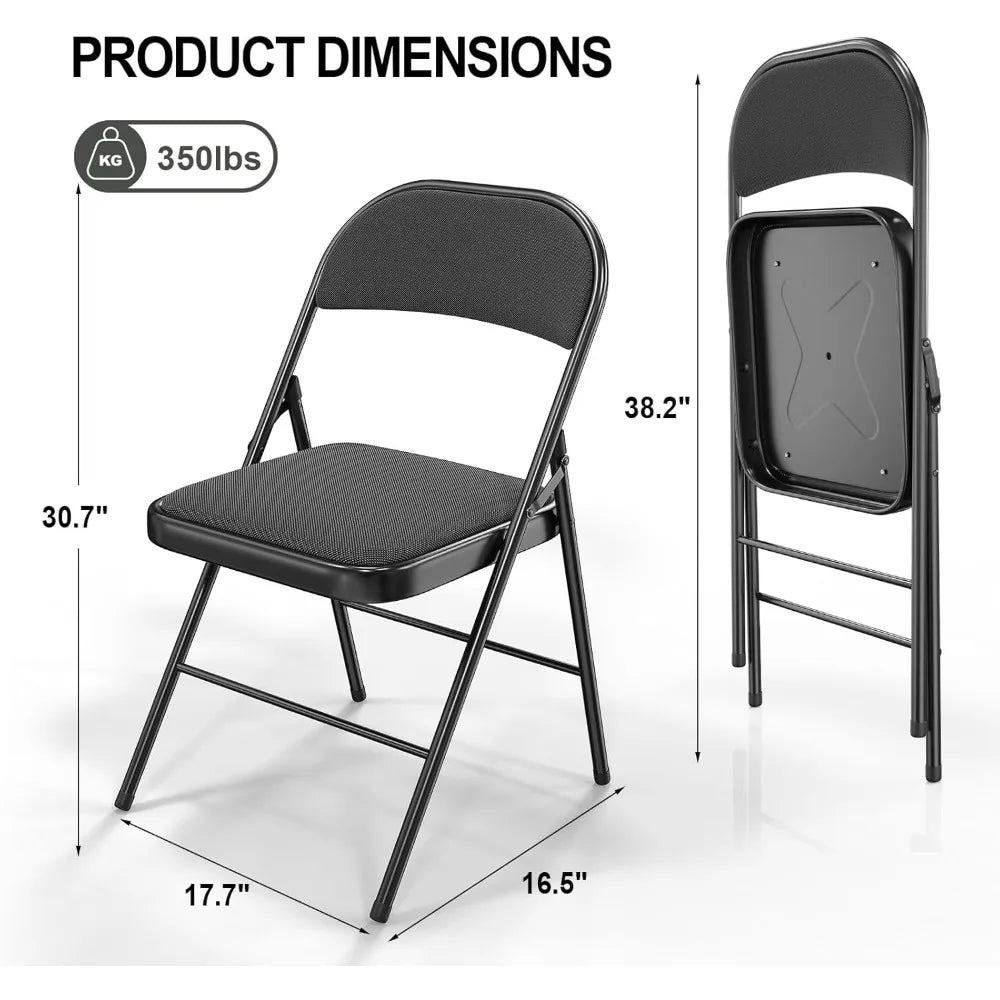 Folding Chairs Set of 10 with Padded Seats and Metal Frame