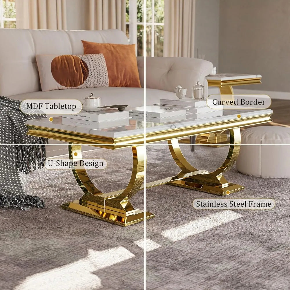 Elegant White and Gold Coffee Table for Stylish Living Rooms