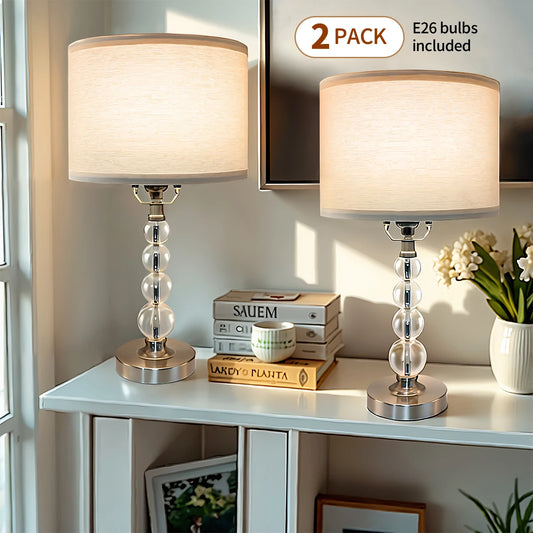 Modern Desk Lamp Set of Two with Linen Lampshade E26 Socket