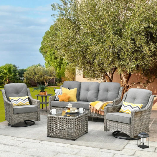 All Weather Wicker 5 Piece Outdoor Sofa Set with Swivel Rockers