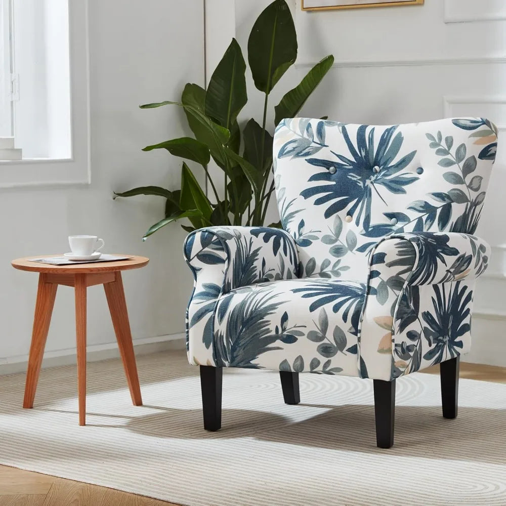 Mid Century Modern Wingback Arm Chair with Wood Legs