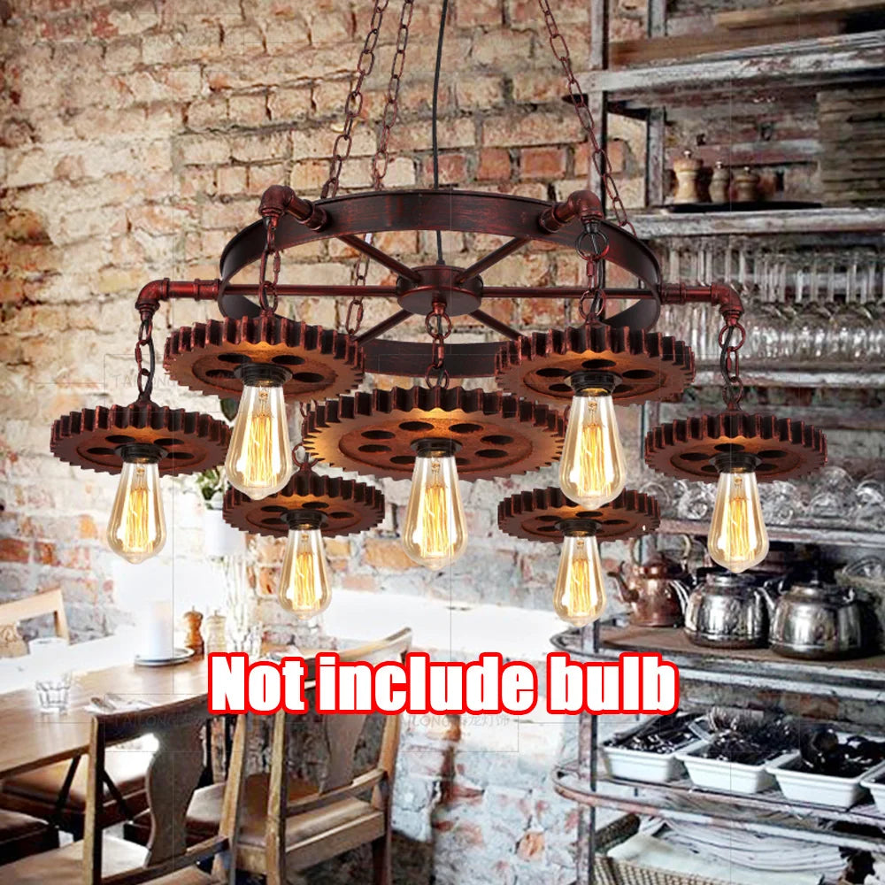 Retro Vintage Industrial Round Gear Chandelier with 7 Lights