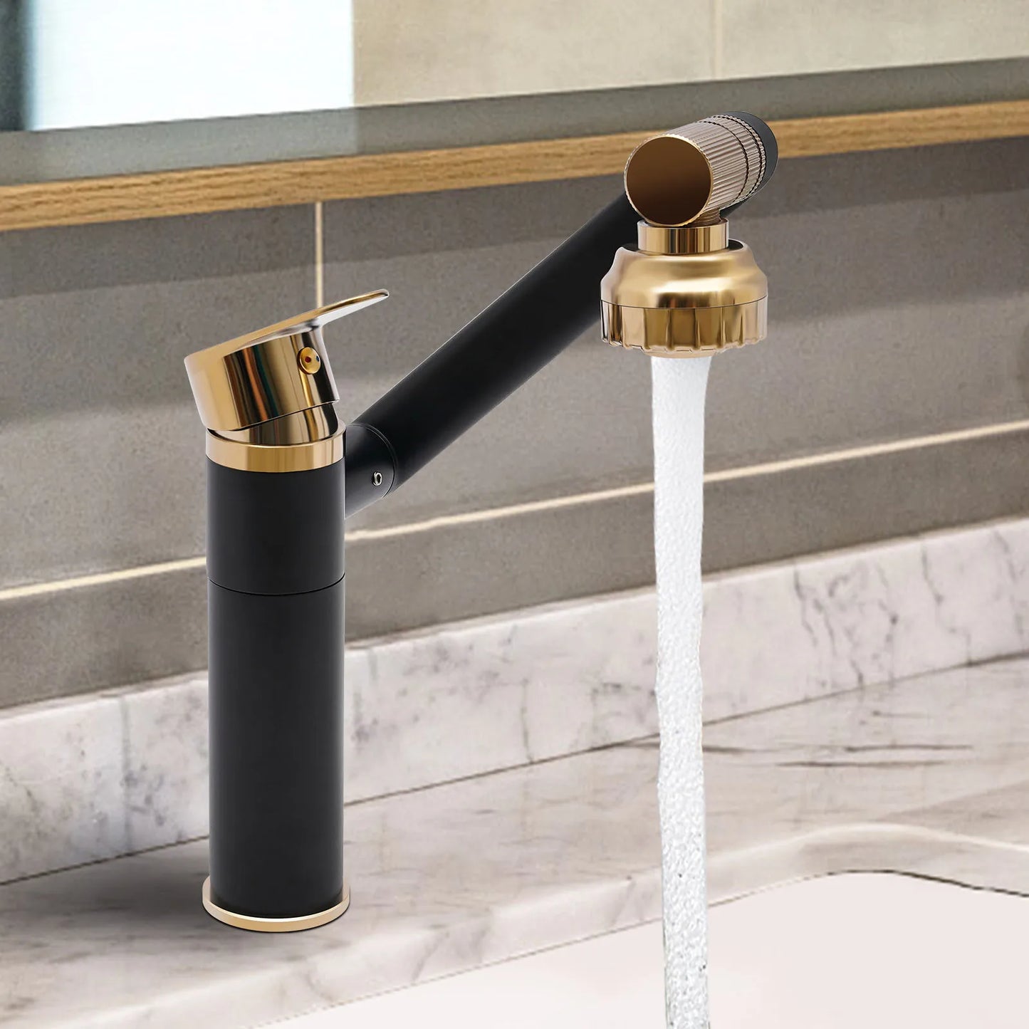 Multifunctional 360 Degree Swiveling Bathroom Faucet in Black Gold