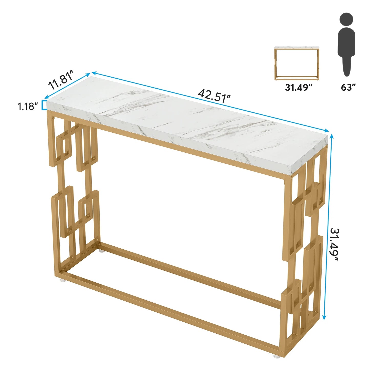 Tribesigns Gold Console Table with White Faux Marble Top