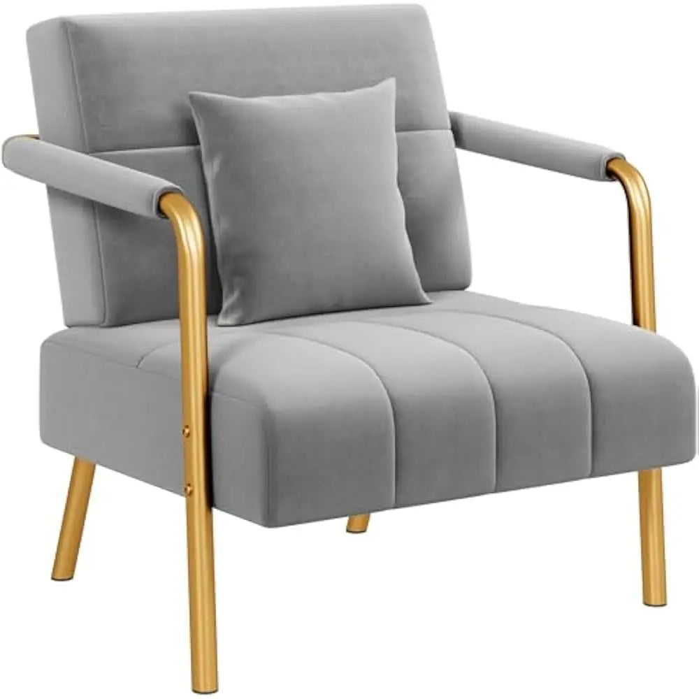 Luxurious Velvet Sofa with Gold-Tone Arms for Living Room
