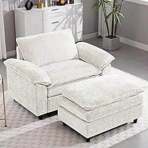 Orange Oversized Cloud Accent Chair with Ottoman for Comfort