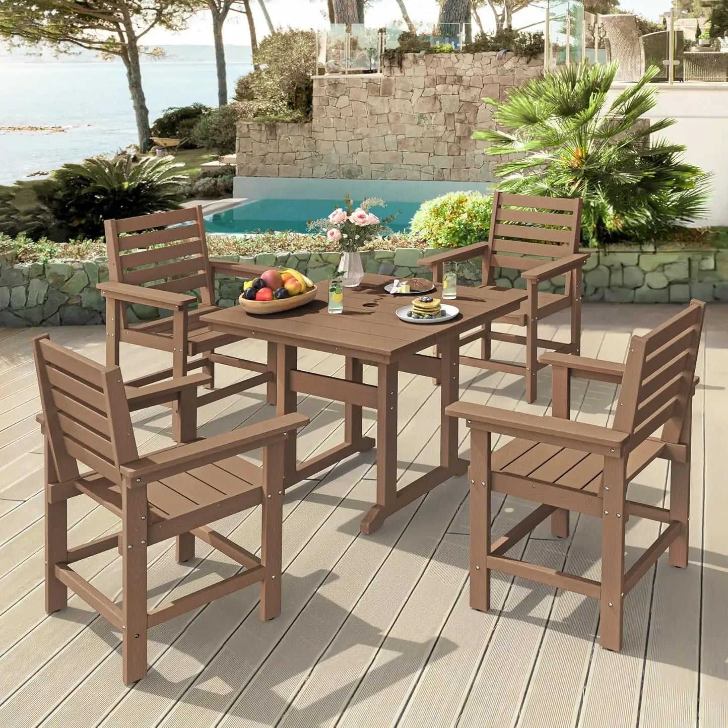 7 Piece Patio Table and Chairs Set with Umbrella Hole