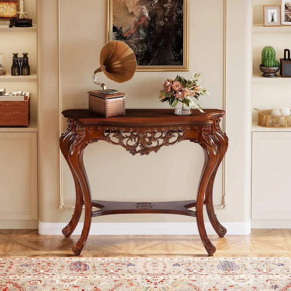 Victorian Half Moon Console Table with Floral Apron and Legs