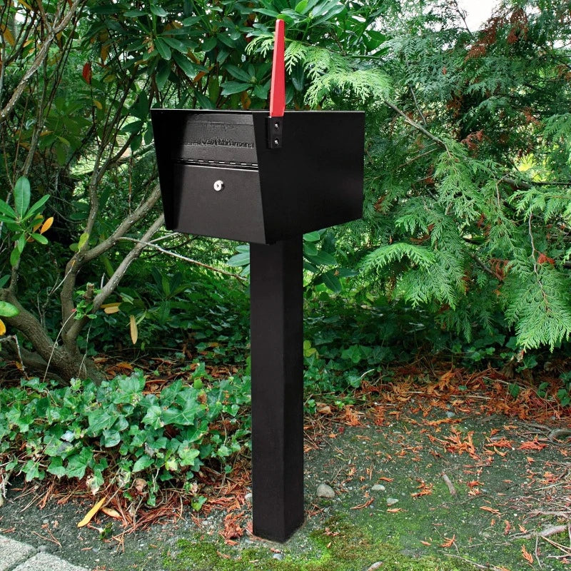 Black In-Ground Mailbox Mounting Post 43 Inches Durable Steel