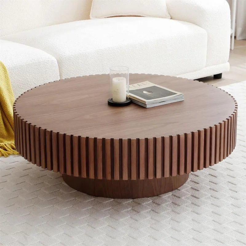 Modern Walnut Round Coffee Table Handcrafted Solid Wood Design