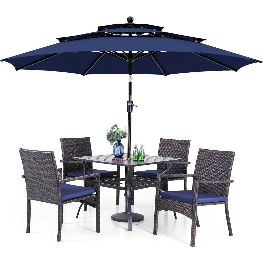 5 Piece Outdoor Dining Set with Cushioned Chairs and Umbrella