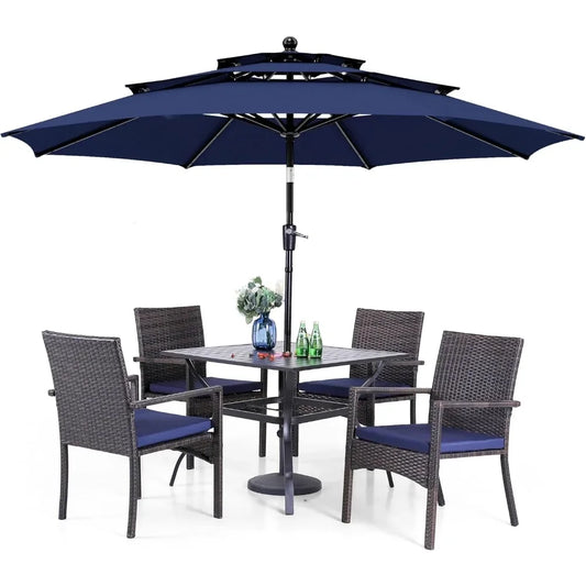 5 Piece Outdoor Dining Set with Cushioned Chairs and Umbrella
