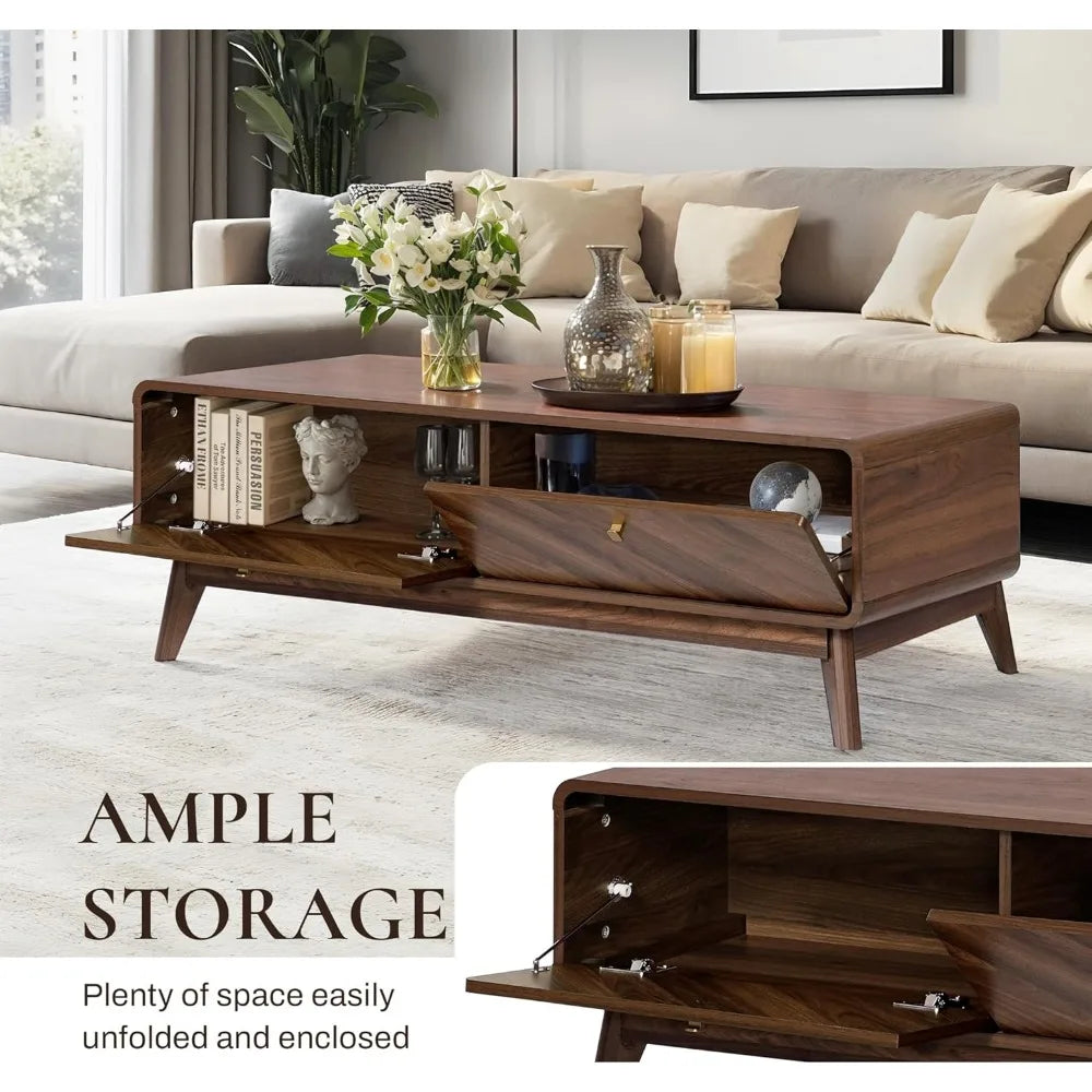 LuxenHome 47 Inch Mid Century Modern Coffee Table with Storage
