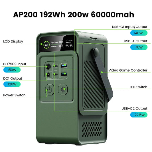 CTOLITY AP200L 200W Power Bank 60000mAh Solar Generator