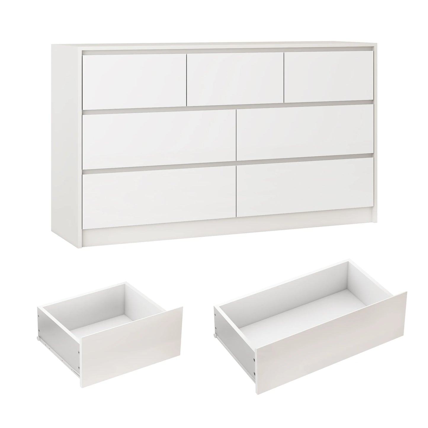 Modern 7 Drawer Dresser with High Gloss Finish in White Black