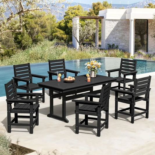7 Piece Patio Table and Chairs Set with Umbrella Hole