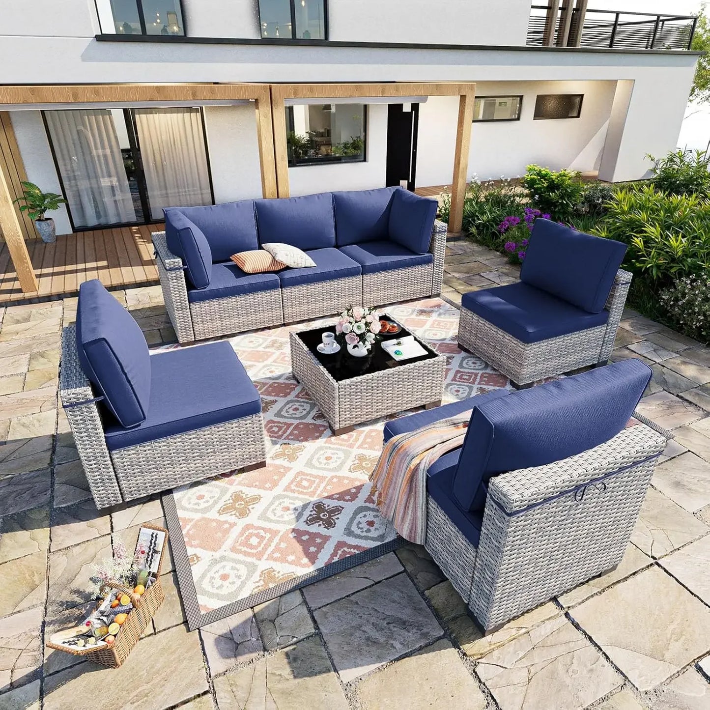 7-Piece Outdoor Sectional Patio Furniture Set with Thick Cushions