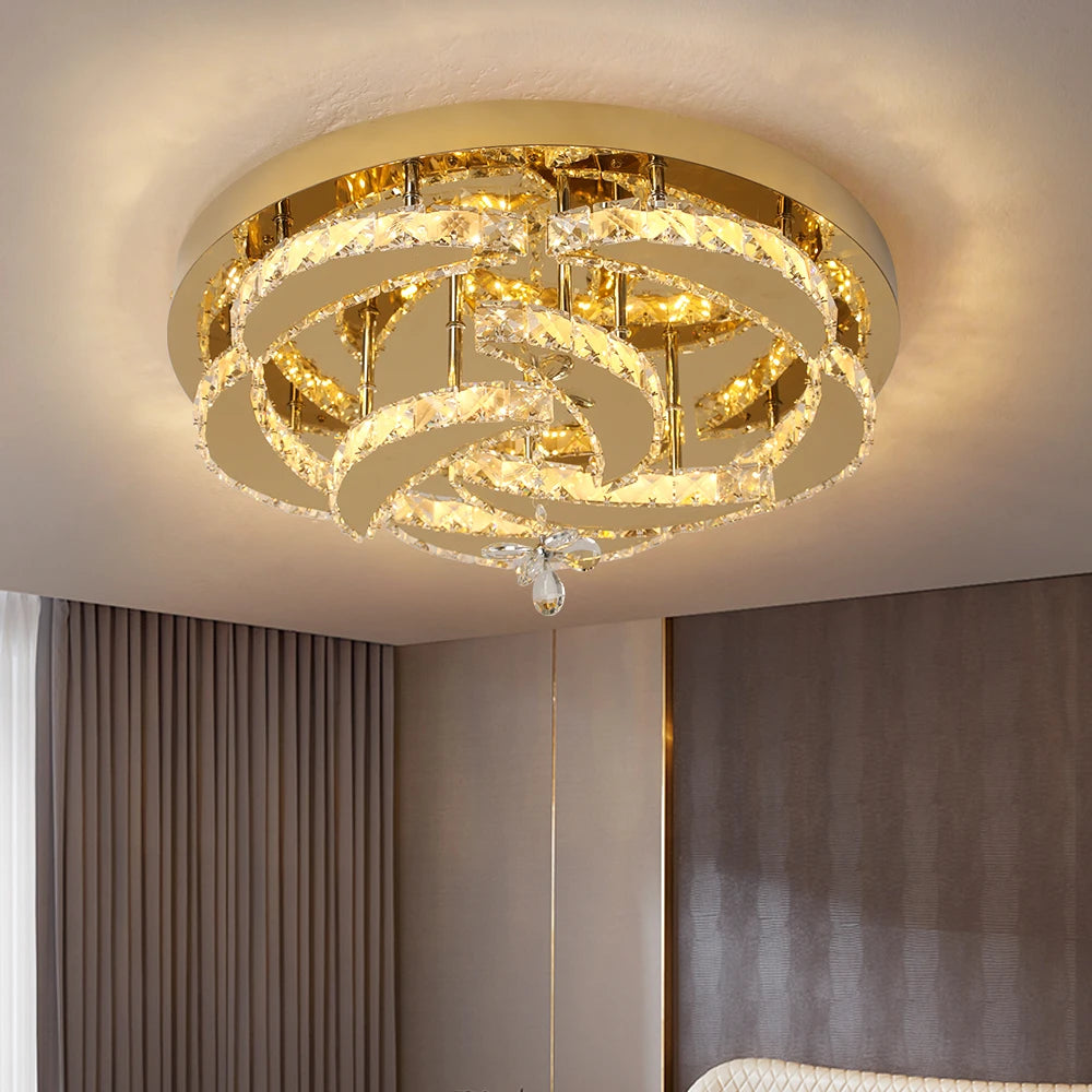 Modern Crystal Drop Chandelier LED Ceiling Lamp for Home Decor