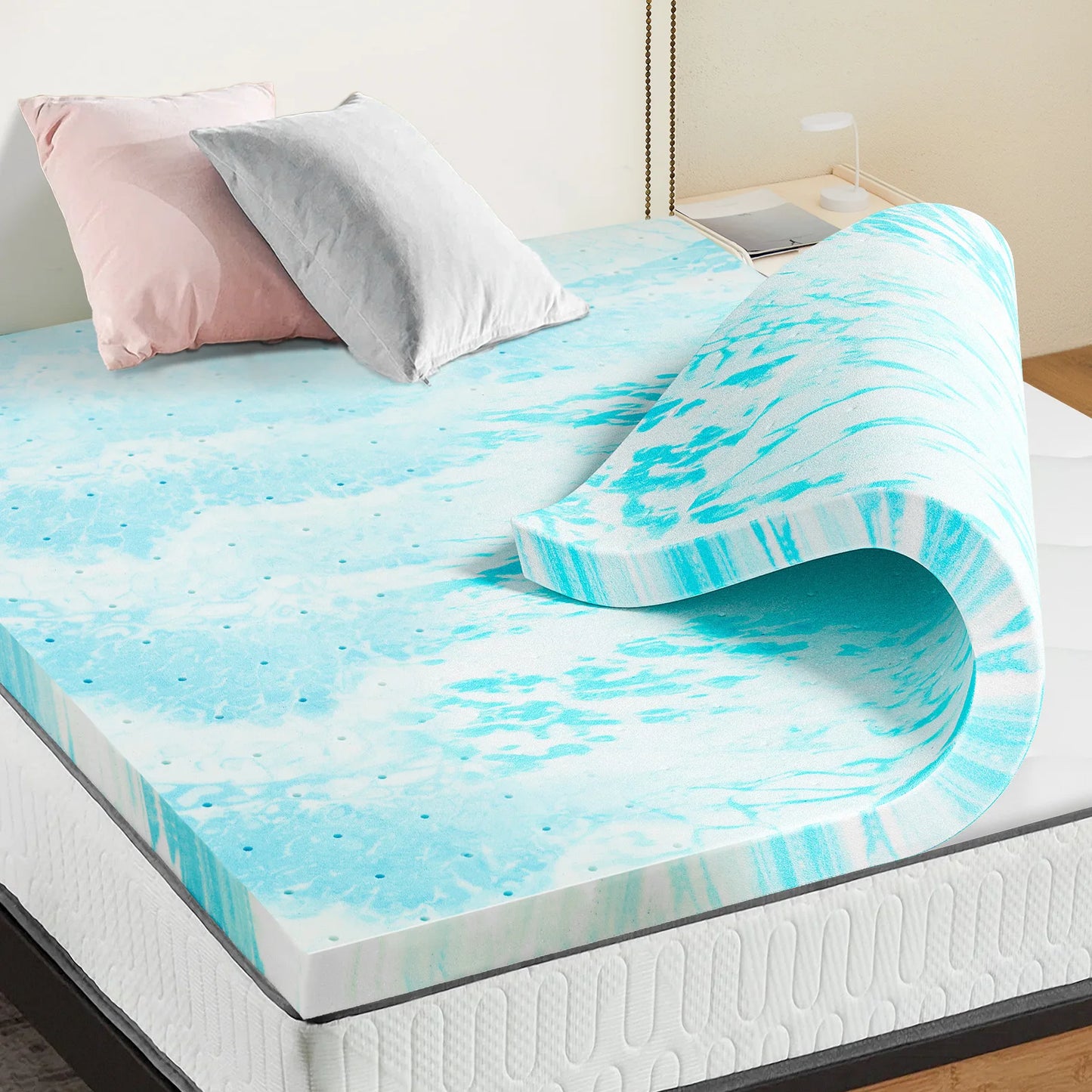 JHK 2-3 Inch Full Size Gel Memory Foam Mattress Topper Cooling