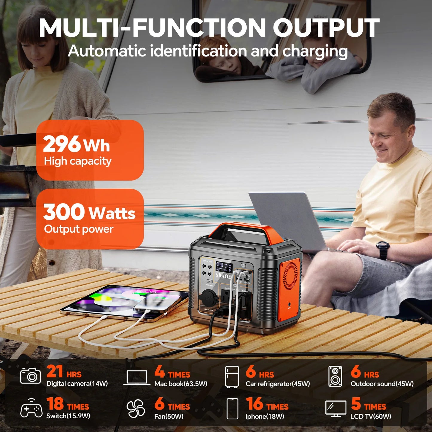 300W Portable Power Station Solar Generator for Camping and Outages