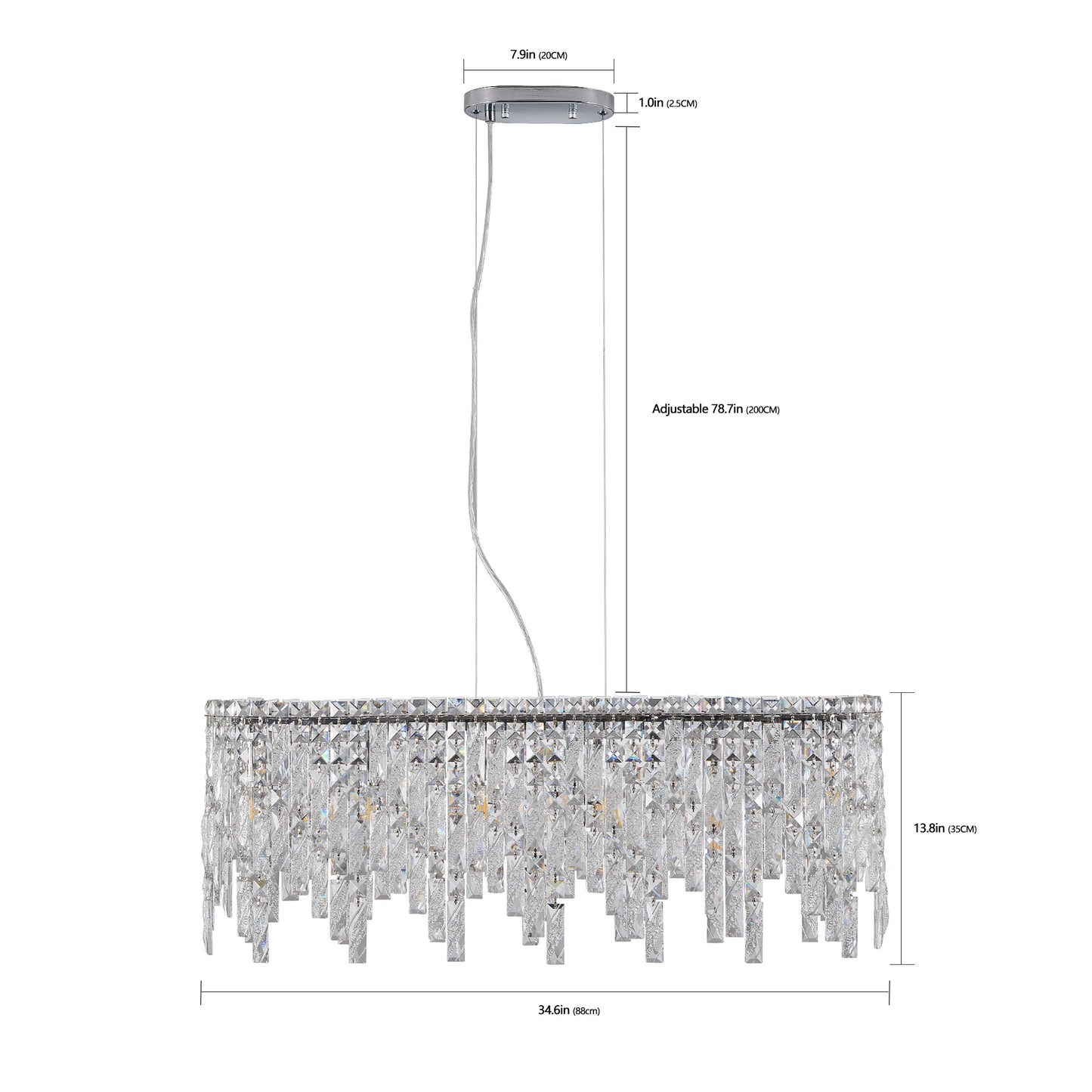 Silver Elegant Oval Crystal Chandelier Modern Ceiling Light