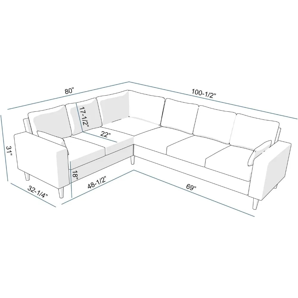Modern Upholstered L-Shape Sectional Sofa in Grey for Living Room
