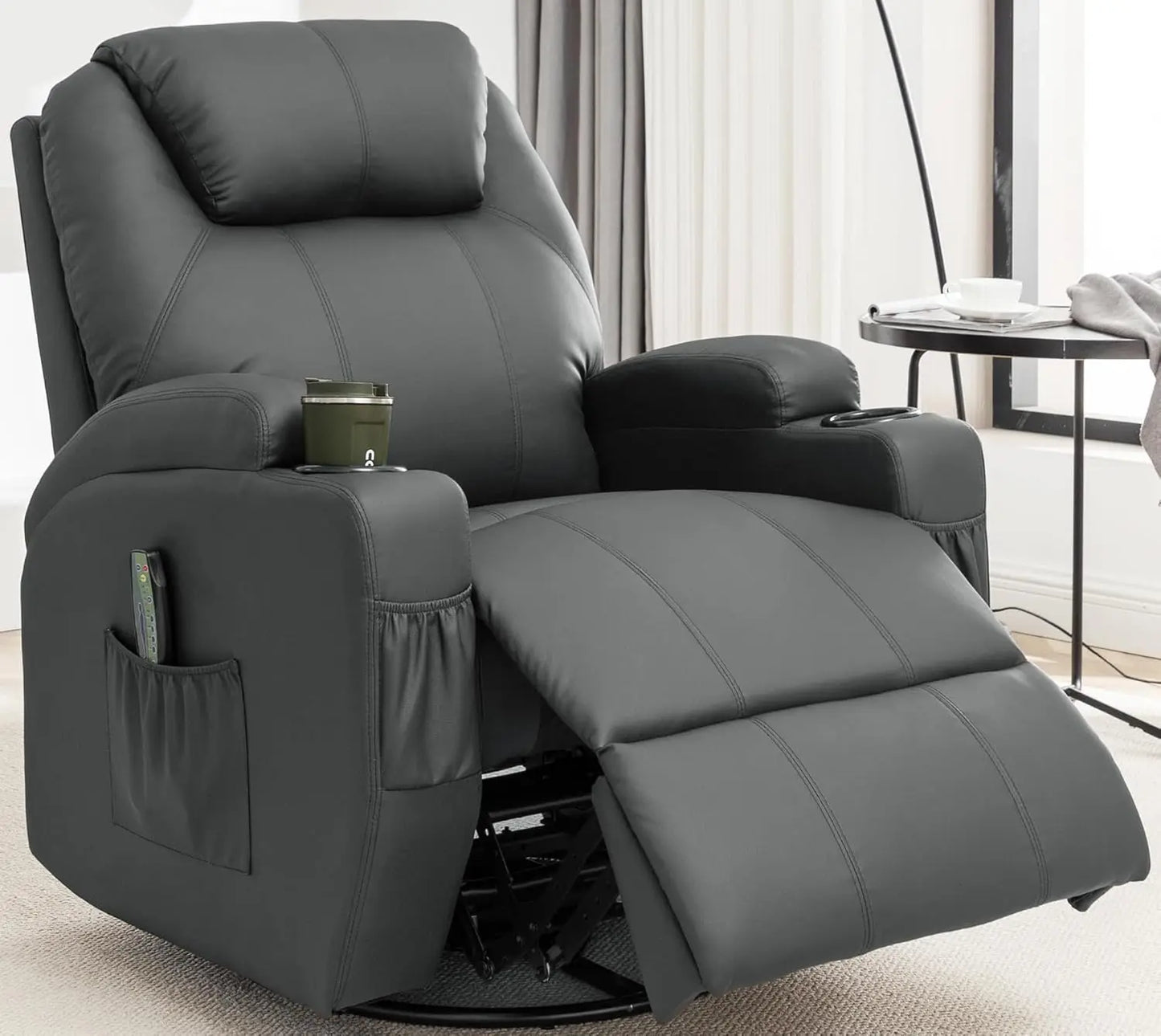 Comfortable 360 Degree Swivel Rocker Recliner with Massage Heat