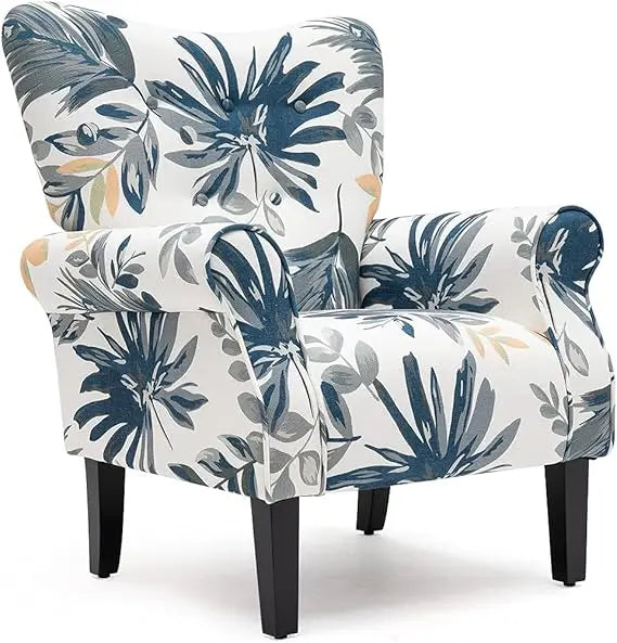 Mid Century Modern Wingback Arm Chair with Wood Legs