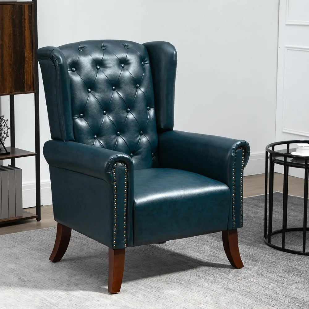 Modern Blue PU Leather Accent Chair for Living Room or Bedroom