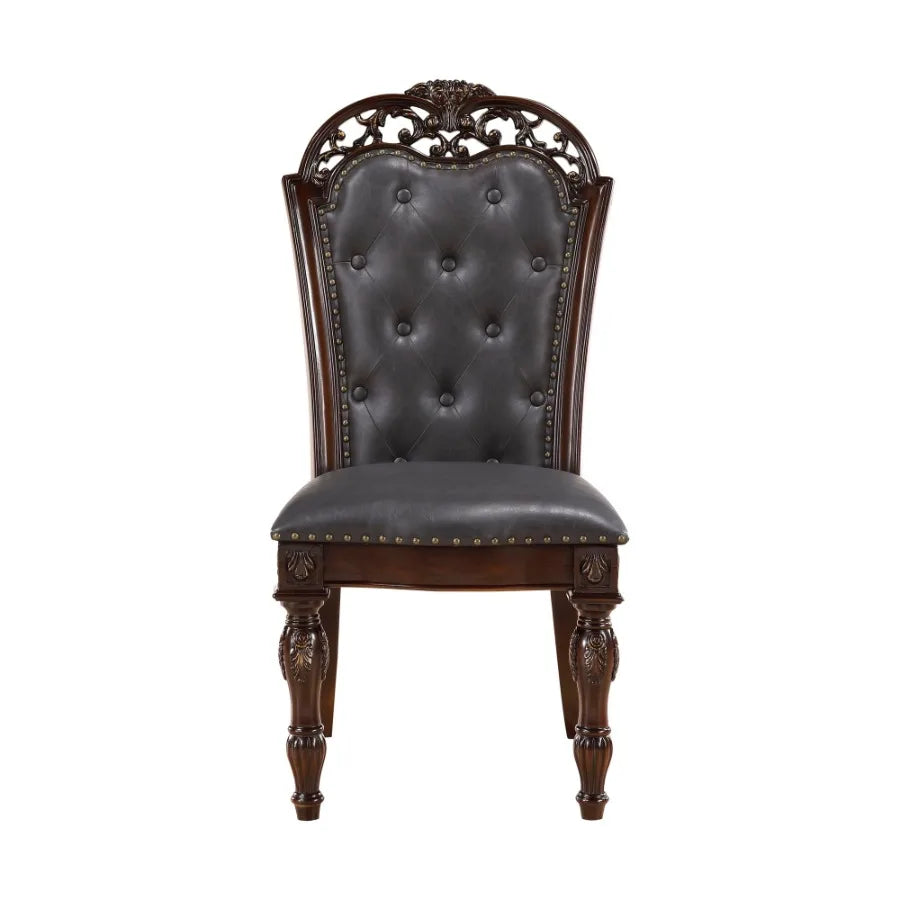 Elegant Button Tufted Faux Leather Dining Chairs Set of 2
