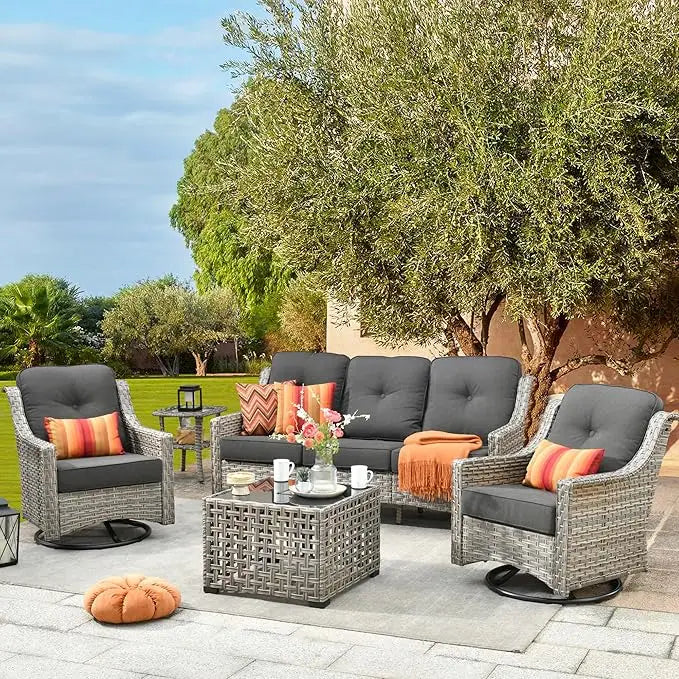 All Weather Wicker 5 Piece Outdoor Sofa Set with Swivel Rockers