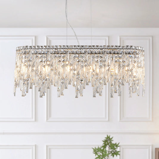 Silver Elegant Oval Crystal Chandelier Modern Ceiling Light