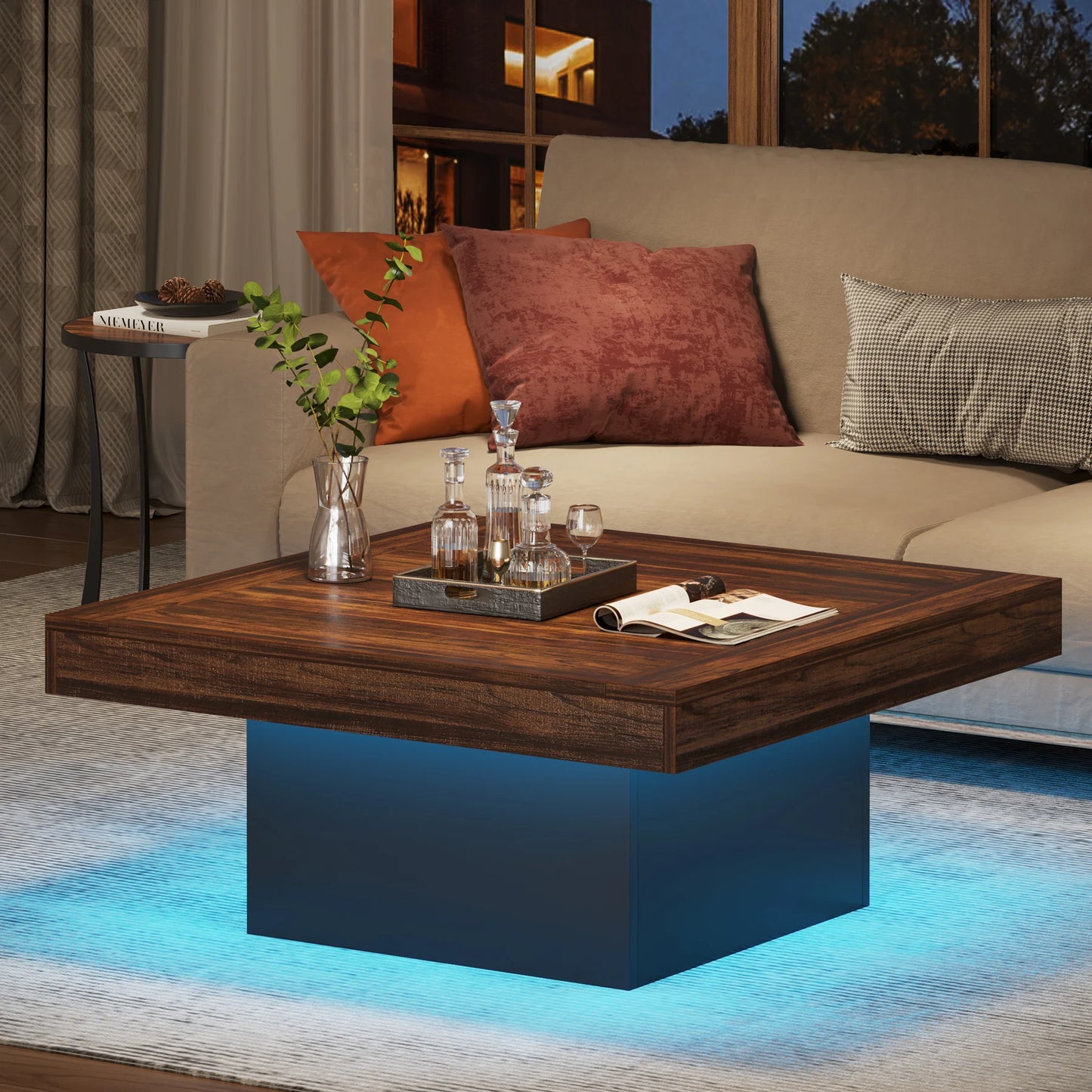 Tribesigns Square LED Coffee Table for Living Room Rustic Style