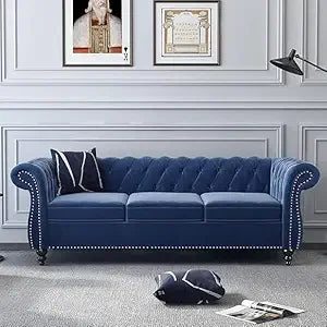 Chesterfield Leather Sofa 3 Seater Mid Century Tufted Couch