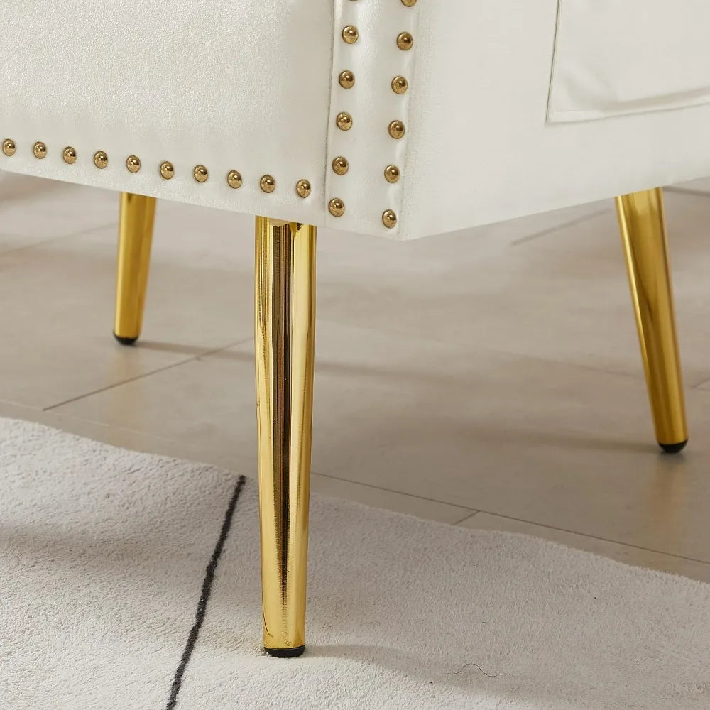 Beige Velvet Accent Chair with Gold Legs for Modern Living Room