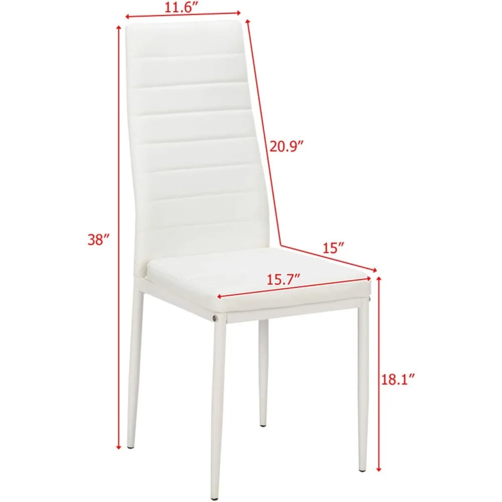 White Leather Dining Chair Set of 6 with Curved Back Support
