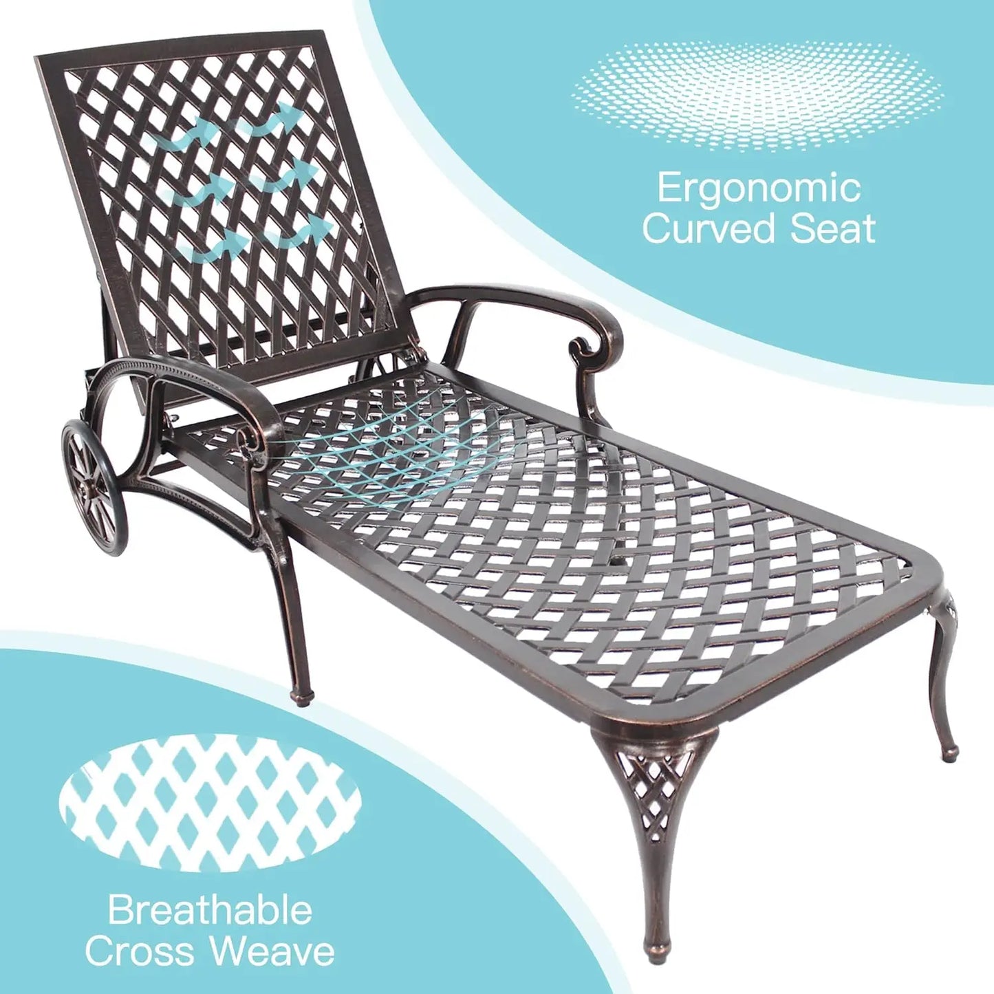 Bronze Chaise Lounge Chairs Set of 2 Adjustable Poolside Loungers