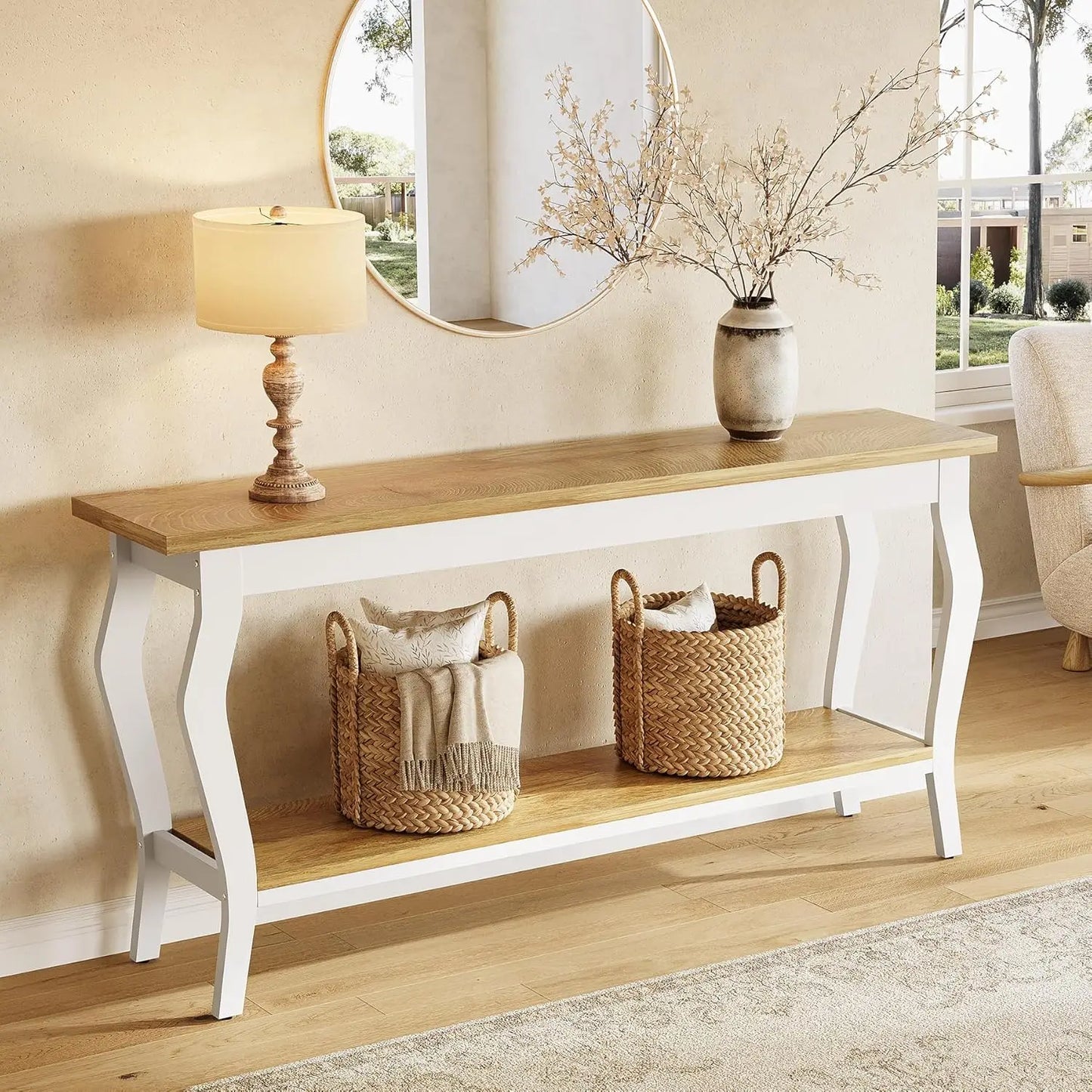 Little Tree Long Console Table with Metal Legs for Living Room