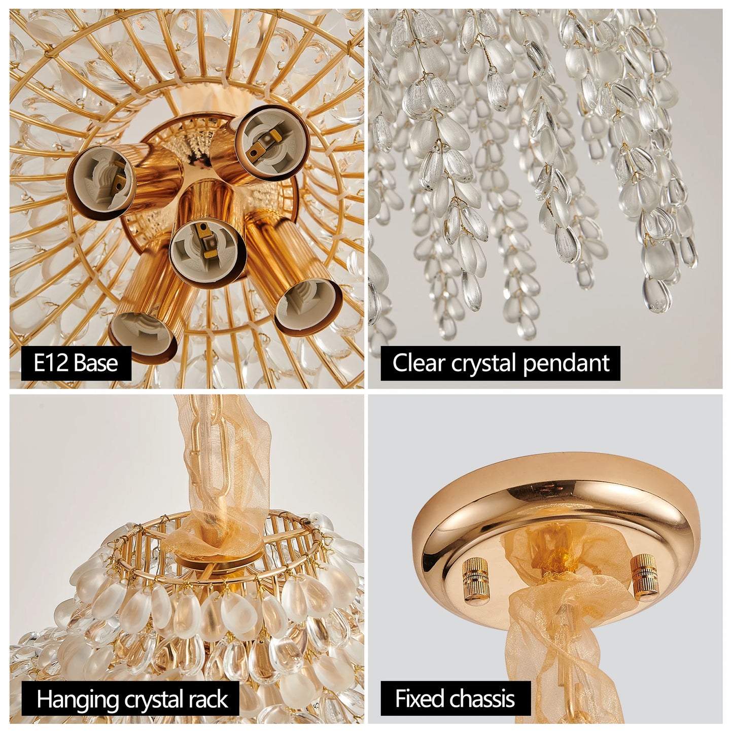 Elegant 16 Inch 5-Light Crystal Pendant Chandelier in Gold Finish