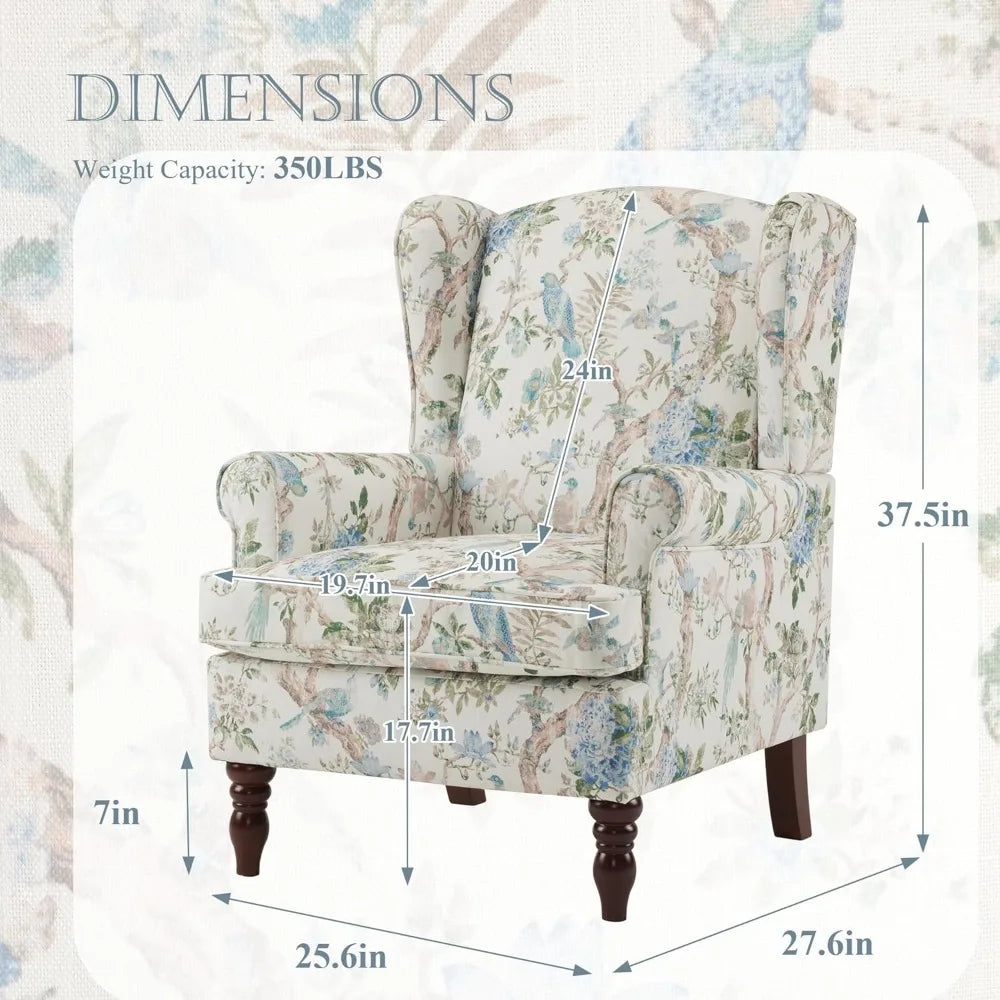 Floral Accent Chair with High Back Upholstered Armchair