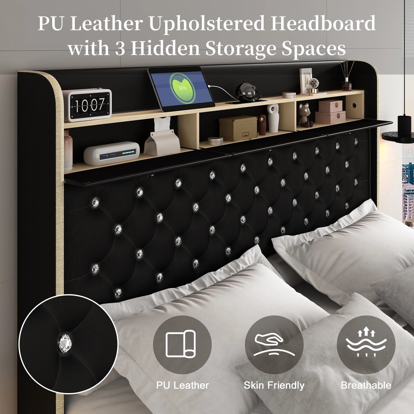 LED Bed Frame with Galaxy Projector and Charging Station